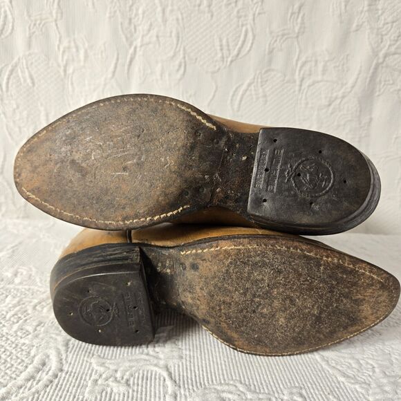 Tony Lama Embroidered Leather Cowboy Boots Brown Women 7 Mid Calf Pointed Toe - Picture 6 of 12